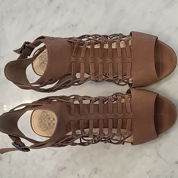 Vince Camuto Strappy Dark Nude Heels - Picture 1 of 5